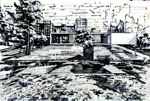 Architectural Drawing Sketch,street scene,pripyat,pedestrian,pen drawing,woman walking,a pedestrian,girl walking away,sidewalk,the street,house drawing,camera illustration,camera drawing,busstop,stree