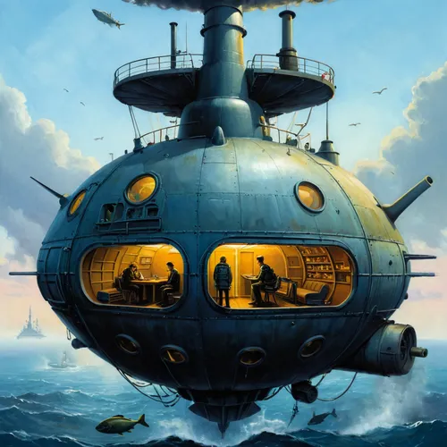 Hey, I'm living in a magazine, page to page in my submarine
Hey now, Cindy, you can't get to me
Need an elevator? Hey, I'll see you later,diving bell,airships,submersible,airship,deep-submergence resc