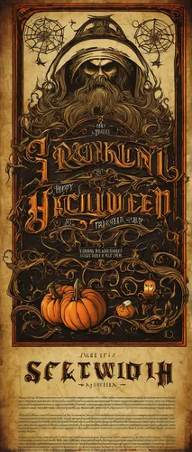 Create a spooky Halloween advertisement featuring Franklin Gothic font.,helloween,halloween poster,scarlet gourd,scumwort,cd cover,scarecrow,halloweenchallenge,apfelwein,halloween travel trailer,hallo