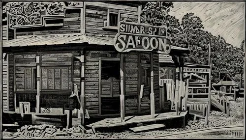 general store,saloon,saltbox,salkehatchie,soulsville,slum,alachua,appalachia,barwood,abandoned building,comic style,poulsbo,barber shop,railroad station,barkerville,bayou,butcher shop,echota,apalachicola,maison,Art sketch,Art sketch,Woodcut