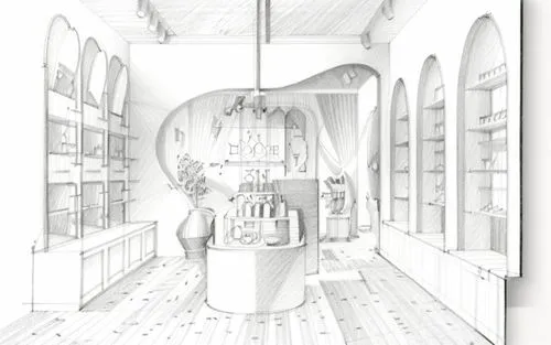 pantry,apothecary,kitchen shop,china cabinet,parlour,shop-window,kitchen interior,brandy shop,kitchen,beauty room,victorian kitchen,soap shop,watercolor tea shop,doll kitchen,salon,shopwindow,shop window,laundress,sewing room,kitchen design,Design Sketch,Design Sketch,Pencil Line Art