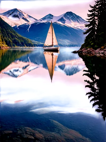 sailing boat,boat landscape,sail boat,sailboat,tongass,calm waters,sailing,sailing boats,calm water,sailing blue purple,reflections in water,reflection in water,water reflection,sailing ship,becalmed,olympic peninsula,sailboats,old wooden boat at sunrise,sea sailing ship,beautiful lake,Illustration,Realistic Fantasy,Realistic Fantasy 09