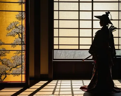 shingen,hakama,geiko,okina,iaido,geishas,rakugo,oiran,geisha girl,shogunate,geisha,shintoism,michizane,heian,bunraku,daimyos,gozen,woman silhouette,tea ceremony,japanese-style room,Art,Artistic Painting,Artistic Painting 04