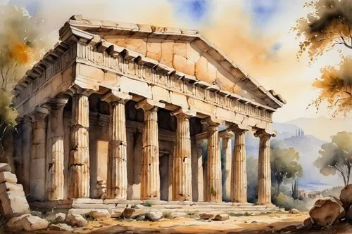 acropolis,the parthenon,parthenon,greek temple,temple of diana,panagora,baalbek,roman temple,capitolium,akropolis,caesonia,erechtheion,hellas,temple of hercules,paestum,herakleion,artemis temple,classical antiquity,erechtheus,laodicea,Illustration,Paper based,Paper Based 24