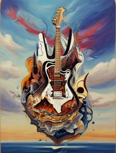 guitar in the sky,painted guitar,electric guitar,the guitar,guitar head,guitar,bass guitar,slide guitar,guitar easel,concert guitar,epiphone,acoustic-electric guitar,guitars,mandolin,guitar player,bou