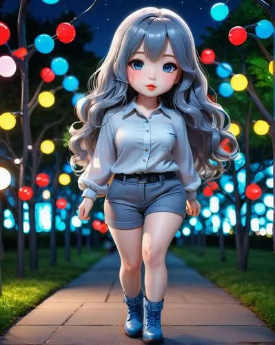 tsumugi kotobuki k-on,anime japanese clothing,anime 3d,anime girl,fashion doll,fashionable girl,harajuku,cute cartoon character,winterblueher,luminous,walk,girl walking away,anime cartoon,fashion girl,walk in a park,girl in overalls,photo session at night,background bokeh,kawaii girl,bokeh effect,Conceptual Art,Fantasy,Fantasy 03