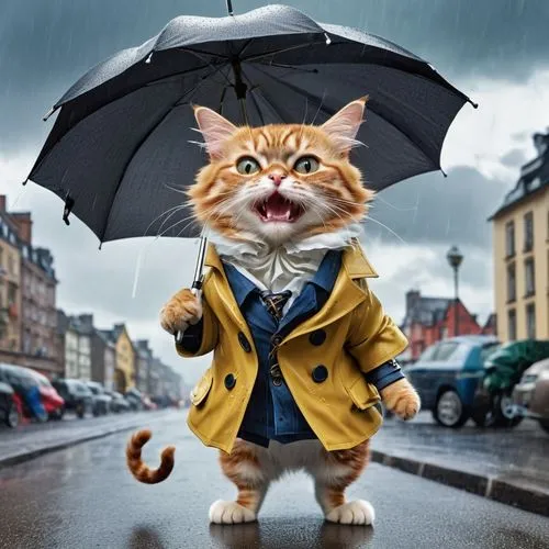 rain cats and dogs,brolly,man with umbrella,walking in the rain,raincoat,weatherman,ukrainy,orange tabby cat,weathercaster,raindops,raining,pluie,rainy weather,godeffroy,ginger cat,rainy day,umbrella,thunderpuss,rainman,orange tabby,Photography,General,Realistic