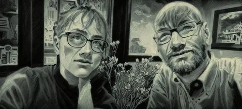 photo painting,silver framed glasses,pop art effect,glass painting,pop art people,effect pop art,old couple,digital photo,digiart,photo effect,potrait,art painting,american gothic,pencil art,chalk dra