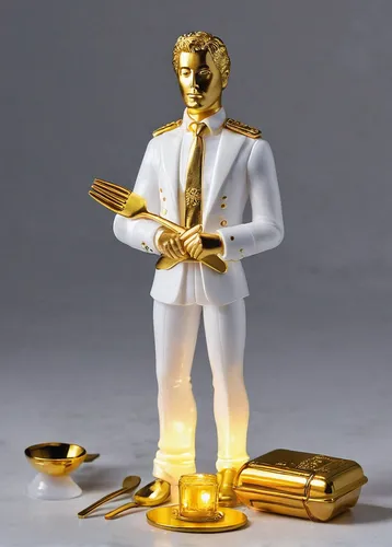 Create a poem about a set of gold flatware shining under candlelight.,golden candlestick,c-3po,gold chalice,gold bullion,decorative nutcracker,golden buddha,chef,wand gold,zabaione,bahraini gold,gold 