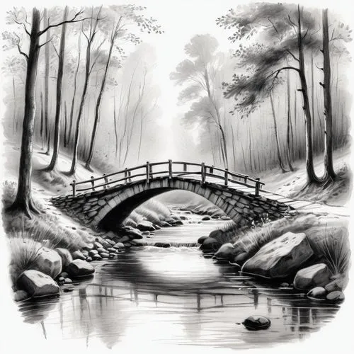 wooden bridge,hangman's bridge,adventure bridge,scenic bridge,dragon bridge,hanging bridge,Illustration,Black and White,Black and White 35