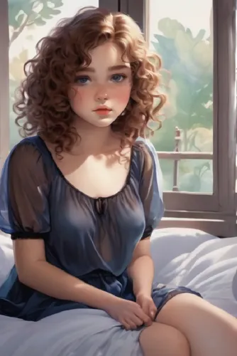 merida,the girl in nightie,inamorata,nightgown,belle,mademoiselle,woman on bed,sylvania,lovett,khnopff,rosalita,principessa,aniane,la violetta,nightdress,perdita,girl in a long,cavatina,girl in bed,girl sitting