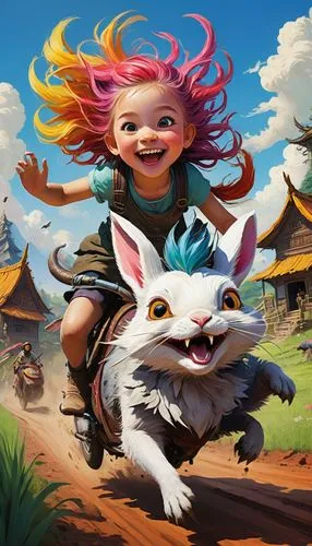 little girl in wind,kids illustration,scandia gnome,children's background,little girl running,scandia gnomes,game illustration,girl with dog,world digital painting,girl and boy outdoor,adventurer,gnome,gnomes,cg artwork,child fox,the festival of colors,digital nomads,flying girl,fae,pet,Illustration,Children,Children 06