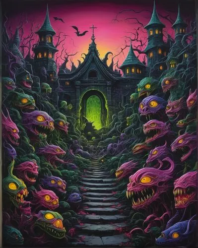 majora,woodring,odditorium,halloween border,halloween background,horrorland,haunted castle,ghastly,stargrave,netherworld,mazes,witch's house,ghost castle,xibalba,undercity,innsmouth,devilwood,the haunted house,halloween poster,tentorium,Illustration,Abstract Fantasy,Abstract Fantasy 12