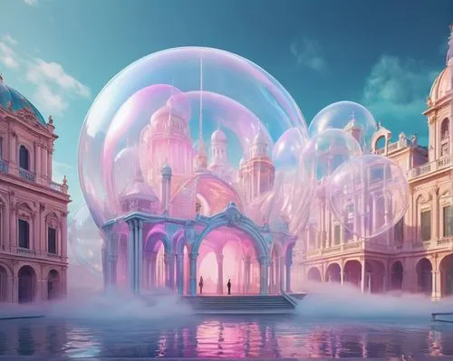 fantasy city,3d fantasy,fantasy world,fairy world,imaginationland,lachapelle,wonderlands,imaginarium,water cube,dreamlands,giant soap bubble,waterglobe,fantasy landscape,fantasy picture,fantasyland,fairyland,dream world,diamond lagoon,underwater playground,teleporters,Art,Classical Oil Painting,Classical Oil Painting 01