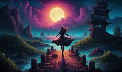 fantasy picture,fantasy landscape,oscura,the mystical path,fantasia,beautiful wallpaper,castlevania,witch's house,world digital painting,majora,3d fantasy,pilgrimage,hollow way,orona,the path,oxenhorn,halloween background,fantasy art,dusk background,game illustration,Illustration,Realistic Fantasy,Realistic Fantasy 25