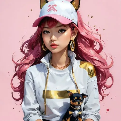 digital painting,painter doll,anime japanese clothing,anime girl,artist doll,shiba,pink cat,puma,calico cat,kitty,pink hat,calico,chen,kitsune,cat sparrow,girl portrait,drawing cat,world digital painting,fantasy portrait,digital illustration,Conceptual Art,Fantasy,Fantasy 03