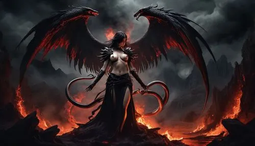 demoness,samael,dark angel,satana,infernal,black angel,angel of death,demonology,abaddon,faustian,erinyes,diable,seraphim,azazel,fire angel,malefic,lucifer,demoniac,demona,draconian,Conceptual Art,Fantasy,Fantasy 34