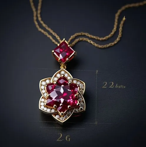 A pendant with ruby gems and round diamonds  , high quality, high resolution, ultra distills, 8k,the red and white necklace is next to the chain,mouawad,diamond pendant,helzberg,jauffret,spinel,pendan