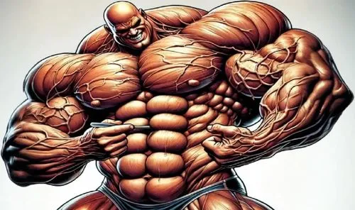 The superby muscular man is showing off his muscles with his impenetrable torso... the object just does not sink in between his massive bulging abs,liefeld,thibaudeau,body building,metamorpho,muscular