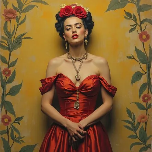 frida kahlo,kahlo,flamenca,red magnolia,frida,vintage woman,Art,Artistic Painting,Artistic Painting 41