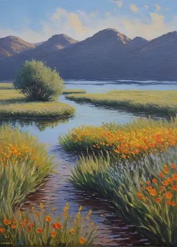 salt meadow landscape,freshwater marsh,meadow in pastel,tidal marsh,river landscape,mesquite flats,coastal landscape,lake santa fe,meadow landscape,wetlands,salt meadows,spring lake,san francisco bay,salt marsh,oil painting,oil on canvas,laguna verde,oasis,wetland,painting technique,Illustration,Paper based,Paper Based 17