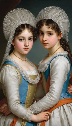 two girls,bougereau,young couple,porcelain dolls,barberini,raffaello da montelupo,young women,cepora judith,bouguereau,girl with cloth,woman holding pie,rococo,joint dolls,child portrait,portrait of a girl,amaretti di saronno,porcelaine,cherubs,bolognese,children girls,Photography,Documentary Photography,Documentary Photography 26