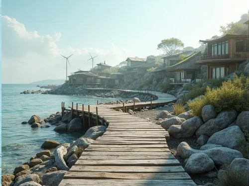 novigrad,cryengine,seaside country,wooden pier,seaside view,fishing village,seaside resort,coastline,trabocchi,wooden bridge,seaside,shorefront,butka,harborwalk,harborfront,boardwalk,shoreline,yamatai,boardwalks,crytek,Photography,General,Realistic