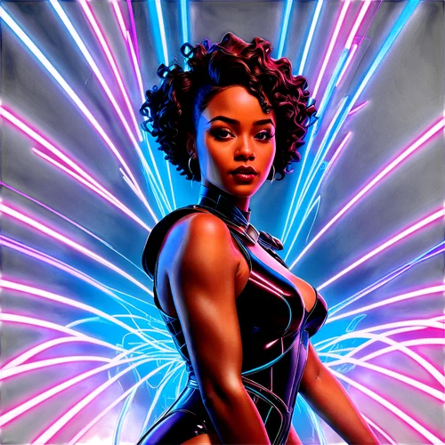 afrofuturism,azealia,ororo,technotronic,kelefa,letoya,dazzler,tron,superhero background,retro background,monique,livewire,nomani,zenon,danai,retro woman,afrodisiac,pinnock,uhura,digital artwork,Illustration,Realistic Fantasy,Realistic Fantasy 21