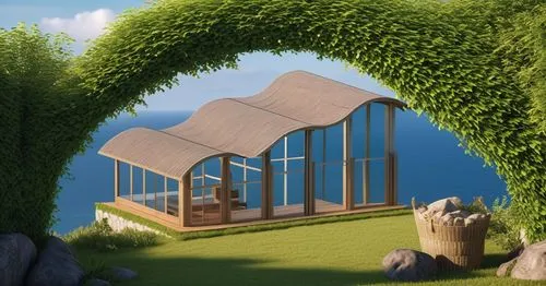 greenhouse cover,greenhouse,grass roof,cubic house,tree house,frame house,inverted cottage,eco-construction,roof landscape,treehouse,dog house frame,summer house,pool house,tree house hotel,greenhouse