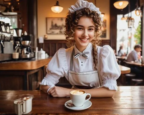 waitress,woman drinking coffee,barista,woman at cafe,cappuccino,espresso,vintage woman,baristas,dirndl,headwaiter,vintage girl,victorian lady,waitstaff,cappuccinos,café au lait,vintage women,women at cafe,cappucino,girl in a historic way,parisian coffee,Illustration,Retro,Retro 25