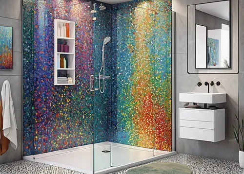 shower door,shower of sparks,shower curtain,shower bar,bathroom cabinet,paint splatter,shower panel,luxury bathroom,shower base,bathroom,spark of shower,graffiti splatter,colorful star scatters,laundry room,shower head,modern minimalist bathroom,modern decor,bathroom accessory,mosaic glass,splattered,Conceptual Art,Daily,Daily 31