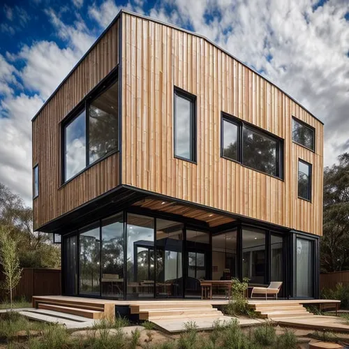 night,timber house,cube house,cubic house,wooden house,dunes house,modern architecture,metal cladding,modern house,eco-construction,frame house,corten steel,inverted cottage,smart house,house shape,wo