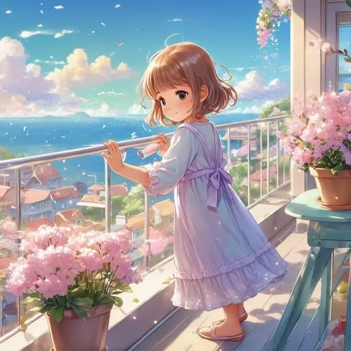 holding flowers,girl picking flowers,chihiro,minori,haru,flower background,picking flowers,idyllic,sea of flowers,yukata,spring background,chieri,by the sea,springtime background,summer background,hydrangea background,summer evening,printemps,ocean view,miku maekawa,Illustration,Japanese style,Japanese Style 01