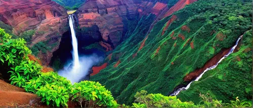 Waipoo Falls at the Waimea Canyon, Kauai, Hawaii,brown waterfall,molokai,wasserfall,conguillío national park,guyana,kauai,victoria falls,green waterfall,national park,harau,zion,the national park,rora