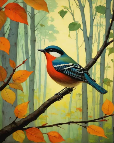 bird painting,tanager,chestnut sided warbler,scarlet tanager,bird on branch,bird illustration,birds on branch,blackburnian warbler,song bird,old world oriole,nature bird,bird on the tree,magnolia warbler,birds on a branch,fairywren,songbirds,bird on tree,spring bird,bananaquit,tickell's blue flycatcher,Art,Classical Oil Painting,Classical Oil Painting 11