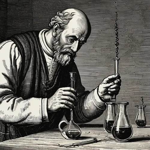 laboratory flask,chemist,erlenmeyer,scientific instrument,alchemy,theoretician physician,erlenmeyer flask,scientist,science education,lab,physicist,pythagoras,microscope,ph meter,laboratory,inventor,examining,natural scientists,creating perfume,archimedes,Illustration,Black and White,Black and White 27