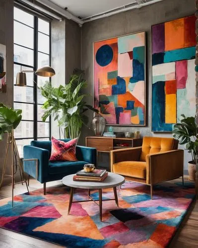 modern decor,mid century modern,interior design,contemporary decor,rugs,interior decor,maximalism,bohemian art,geometric style,apartment lounge,berkus,mid century,mahdavi,interior decoration,danish furniture,boho art,living room,mondriaan,boho art style,rug,Conceptual Art,Oil color,Oil Color 25