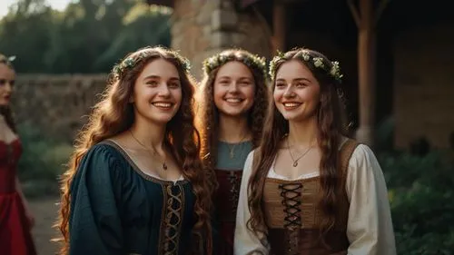 celtic woman,musketeers,young women,elves,carolers,wood angels,sisters,lithuania,bavarian swabia,smiley girls,chorus,celebration of witches,women's clothing,beautiful women,singers,three flowers,hangi