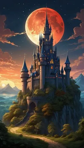 fairy tale castle,fairytale castle,cartoon video game background,castlevania,knight's castle,disney castle,Illustration,Realistic Fantasy,Realistic Fantasy 01