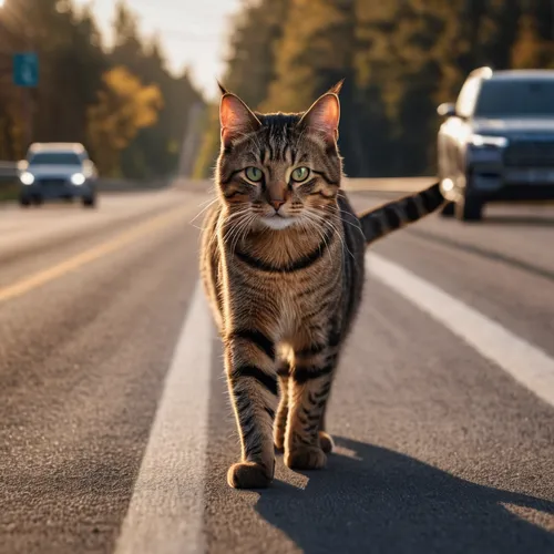 Big house highway cat ,street cat,cat image,toyger,crossing the highway,road traffic,american bobtail,hitchhiker,cat european,cat,catwalk,cat warrior,wild cat,road marking,tabby cat,european shorthair