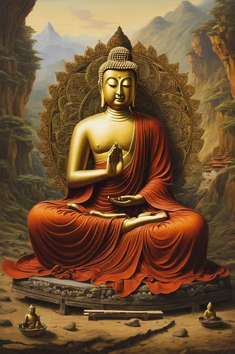 Imagine a painting depicting a disoriented Buddha, struggling to maintain clarity amidst distractions.,theravada buddhism,bodhisattva,somtum,buddha,buddha unfokussiert,buddha's birthday,buddha figure,