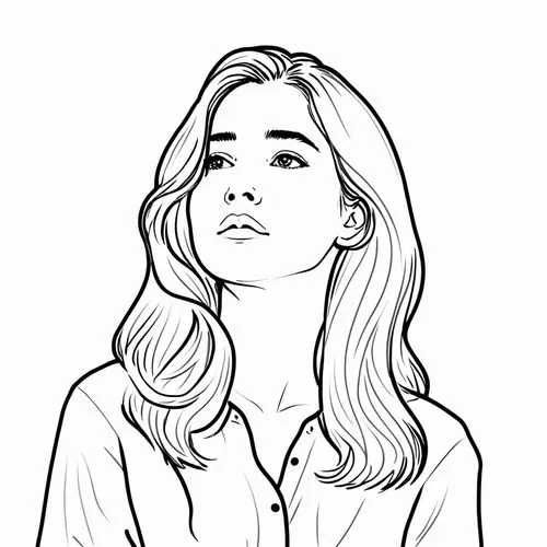 女生，线稿，线条艺术，简洁的线条，简约主义，粗线条,a woman is staring away while she has long hair,vector illustration,rotoscoped,office line art,angel line art,coloring page,vector art,line art,line drawing,fashion vector,li