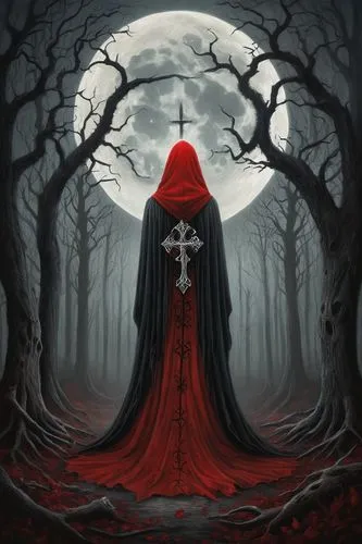 red riding hood,little red riding hood,wiccan,faustian,martyrium,diabolus,inquisition,moonsorrow,gothic woman,luciferian,pernicious,grimm reaper,enthroned,red cape,prioress,malefic,satana,crone,covens,alucard,Illustration,Abstract Fantasy,Abstract Fantasy 06