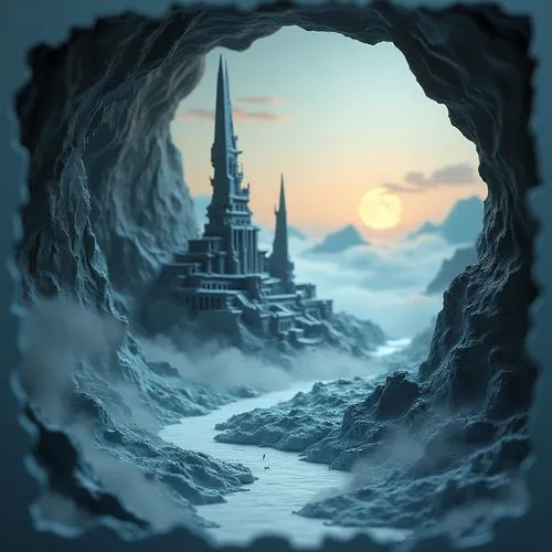 tirith,ice castle,gondolin,cartoon video game background,erebor,fantasy landscape,icewind,alfheim,spires,world digital painting,thingol,ancient city,ravenloft,fantasy picture,shadowgate,background design,beleriand,backgrounds,diagon,theed,Unique,Paper Cuts,Paper Cuts 10