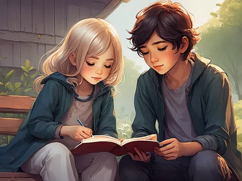 reading,readers,girl and boy outdoor,boy and girl,young couple,kids illustration,children studying,novels,little boy and girl,vintage boy and girl,read a book,game illustration,relaxing reading,bookworm,books,youth book,novel,tutoring,book pages,study,Conceptual Art,Fantasy,Fantasy 17