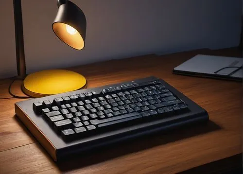 Modern digital design book, computer architecture ARM edition 2015, lying open on a wooden desk, worn leather cover, yellow highlighter marks, dog-eared pages, metal lamp casting soft warm light, mini