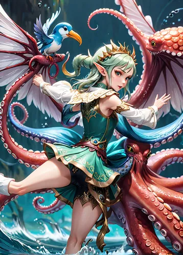 merfolk,nami,dragon li,birds of the sea,amano,god of the sea,fantasia,mermaid background,dragon of earth,sea god,ashitaba,sanya,wyrm,medusa gorgon,playmat,cg artwork,tiki,fae,vane,garuda,Anime,Anime,General