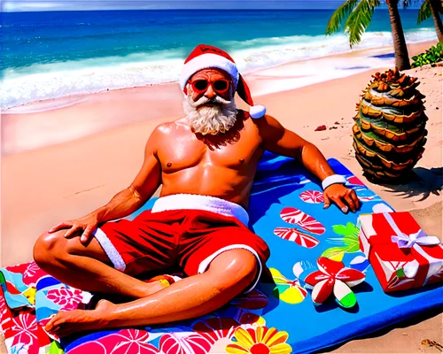 santa claus at beach,christmas on beach,kahanamoku,santaji,swamigal,christmas island,father christmas,travelocity,halekulani,kalakaua,satchidananda,waikiki beach,kuhio,haulover,christmas santa,aikau,hawaiiensis,santa clause,menehune,kukui,Conceptual Art,Oil color,Oil Color 20