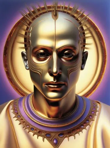 an illustration of a person with large hair and a crown,licinius,golden mask,sapientia,osirian,akhnaten,sotha,Illustration,Realistic Fantasy,Realistic Fantasy 33