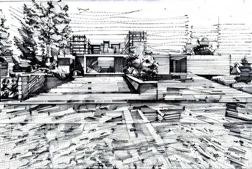 Architectural Drawing Sketch,house drawing,roof landscape,pen drawing,camera drawing,sheet drawing,camera illustration,graphite,charcoal drawing,roofs,roof garden,game drawing,roof terrace,house roofs